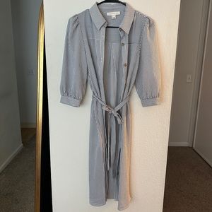 Monteau Blue & White Striped Dress with Buttons and Tie Detail S